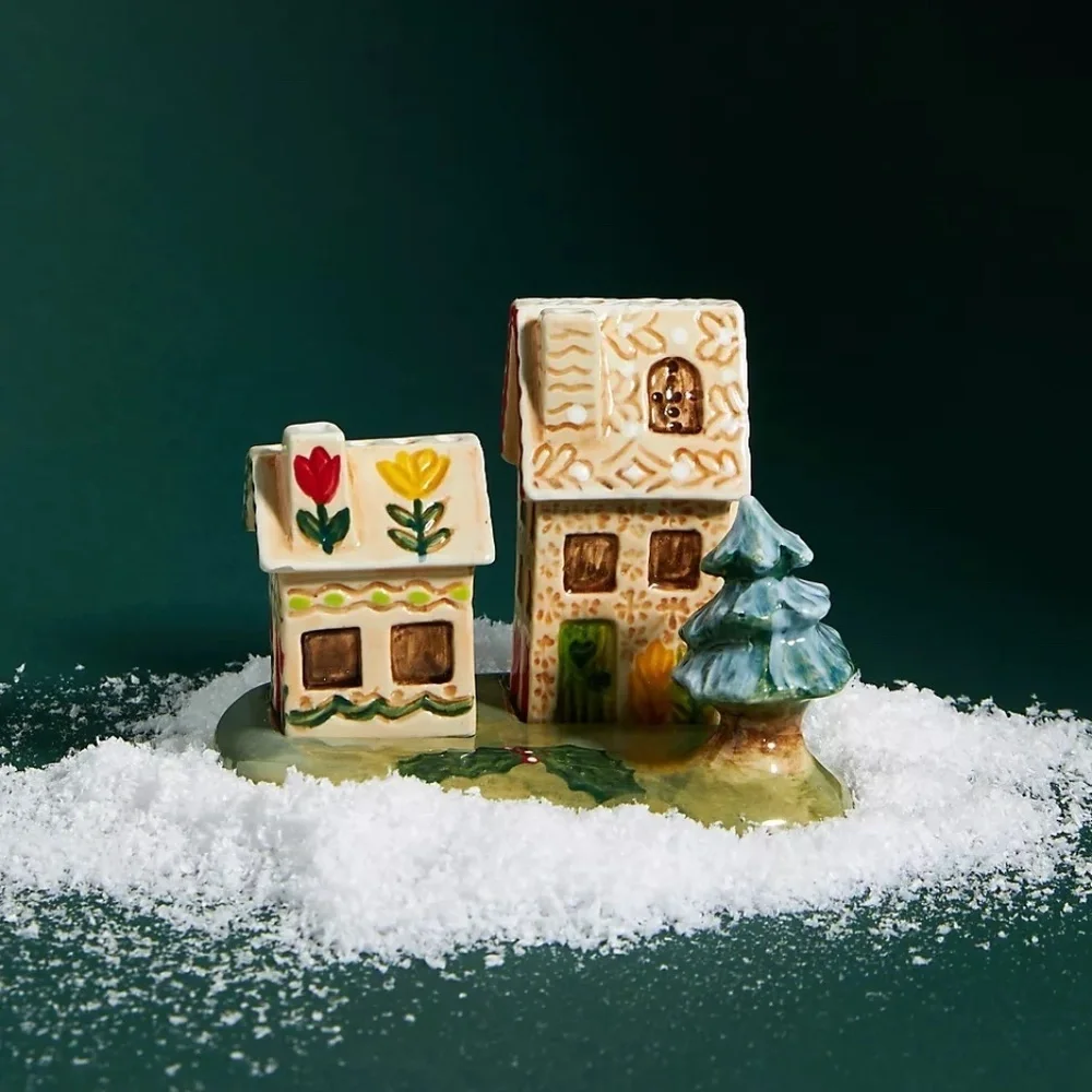 NWT Anthropologie Nathalie Lete Christmas  Cottage Salt and Pepper Shaker